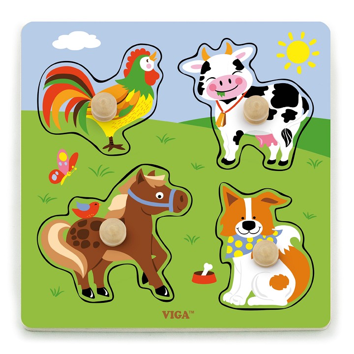 Viga Toys - Big Wooden Knob Puzzle - Farm Animals
